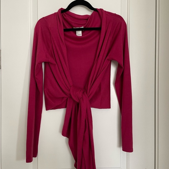 Garnet Hill Sweater|Cardigan Open Front Wrap Tie at Waist SilkCottonBlend Size S - Picture 2 of 9